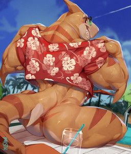 koa_(imfeelingbleu), ticking_timebomb, anthro, aquatic, big_muscles