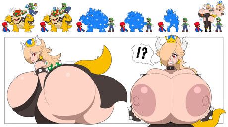 bowser, luigi_(mario_bros), mario_(mario_bros), rosalina_(mario), bowsette_meme