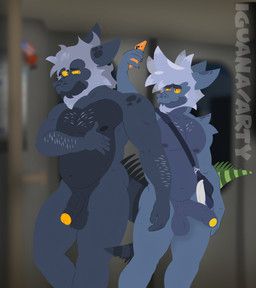 iguanaarty, anthro, belly, blurred_background, casual_erection