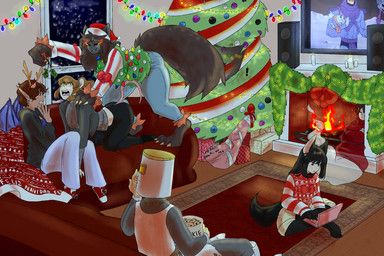 anubis_(mge), fan_character, hellhound_(mge), christmas, monster_girl_encyclopedia
