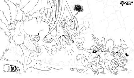 rocket_raccoon, wile_e._coyote, ziggy_(wolfbard), acme, acme_products