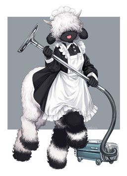 tsulala, 5_fingers, apron, black_body, black_clothing
