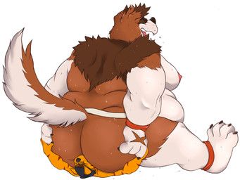 anthro, bodily_fluids, clothing, defeated, domination/submission