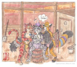 tger_foxmark, fennec_(artist), ailurid, anthro, barn
