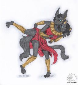 allartskye, 2_tails, 3_legs, anthro, black_body