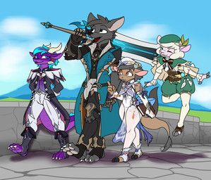durin_(genshin_impact), jim_the_lamb, manitka_storm, nicole_(genshin_impact), varka_(genshin_impact)