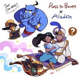 aladdin_(disney), genie_(disney), kitty_softpaws, princess_jasmine_(disney), puss_in_boots_(dreamworks)