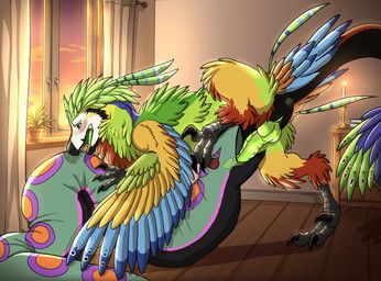 scoraart, animal_genitalia, anthro, balls, beak