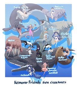 american_manatee_(kemono_friends), basilosaurus_isis_(kemono_friends), coelacanth_(kemono_friends), commerson's_dolphin_(kemono_friends), dorudon_(kemono_friends)