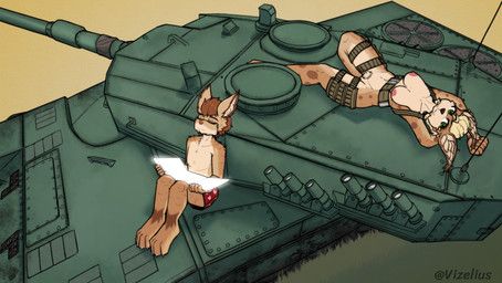 leopard_2, vizelius, anthro, armored_vehicle, duo