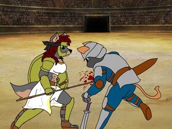 kona_(brutusairsoft), anthro, arena, armor, battle