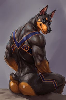 bleakcat, anthro, back_muscles, back_tattoo, black_body