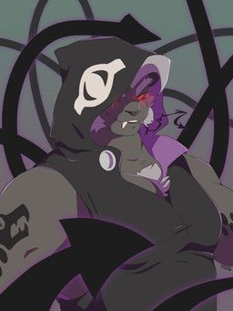 catclawcaramel, anthro, beard, black_cloak, black_clothing