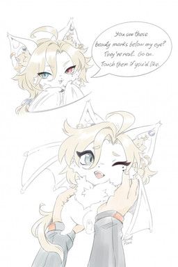 annetpeas, ahoge, bat, blonde_hair, blue_eyes