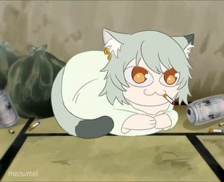 yaniko_satou, chainsmoker_cat, meowmei, sound_warning, 3_fingers