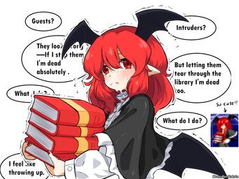 koakuma, touhou, sleepymoon, black_capelet, black_clothing