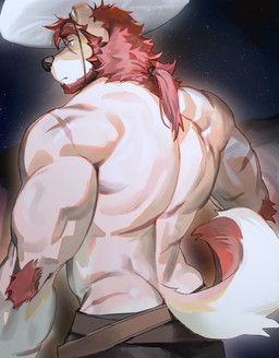 seatohao, anthro, arm_tuft, asian_conical_hat, back_muscles