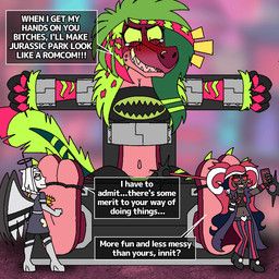 exorcist_(hazbin_hotel), lute_(hazbin_hotel), velvette_(hazbin_hotel), zeezi_(hazbin_hotel), hazbin_hotel