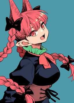 rin_kaenbyou, touhou, urazasa, 4_ears, :d