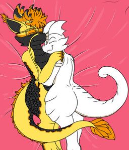 drahl_(character), rune_(banananoodl), dracoflames_(artist), bed, cuddling