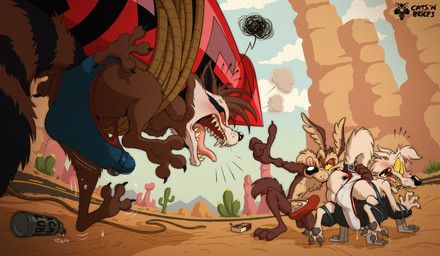 rocket_raccoon, wile_e._coyote, ziggy_(wolfbard), acme, acme_products
