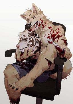 seatohao, anthro, black_nose, black_stripes, blood