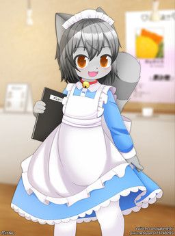 dakeneshi, amber_eyes, anthro, apron, bell