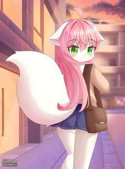 dakeneshi, ahoge, anthro, big_tail, blue_bottomwear