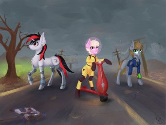 blackjack_(fallout_equestria), littlepip, puppysmiles_(fallout_equestria), fallout_equestria, foe:_pink_eyes