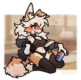 bagel_(bagelcollie), bagelcollie, anthro, beverage_can, black_clothing