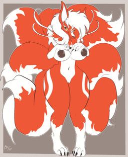 fuf, 9_tails, anthro, areola, big_breasts