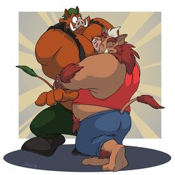 boris_(heavyrocksboar), captain_spike_(jim55), raccoondrew, anthro, bear_hug