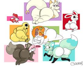 cheezborger_(chikn_nuggit), chikn_nuggit_(chikn_nuggit), cofi_(chikn_nuggit), fwench_fwy_(chikn_nuggit), hawt_saus_(chikn_nuggit)