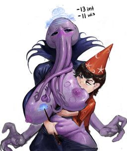 lewdpencil, alien, ambiguous_gender, belly_grab, big_breasts