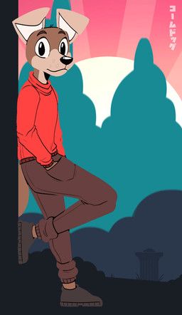 kom_(komdog), komdog, anthro, black_border, black_eyes