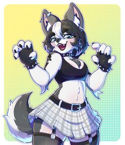 gleicinha_pum, anthro, belt, black_hair, blue_eyes