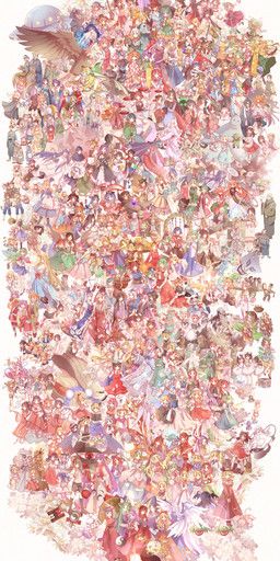 20000-hit_girl_(touhou), alice_margatroid, amaterasu_(mythology), ame_no_uzume, anxious_moustached_villager_(touhou)