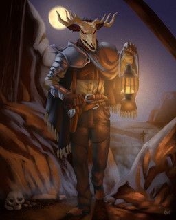 guyinvintageclothes, anthro, antlers, armor, belt