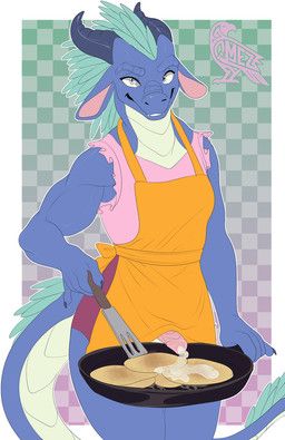 mythology, omez, anthro, apron, bodily_fluids