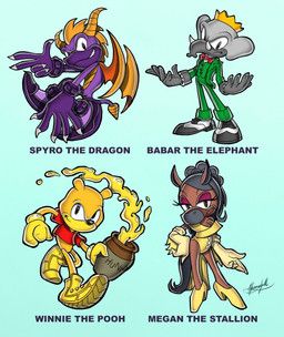 babar_the_elephant_(character), megan_jovon_ruth_pete, pooh_bear, spyro, activision