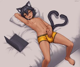 seraziel, 2_tails, animal_humanoid, ball_bulge, bed