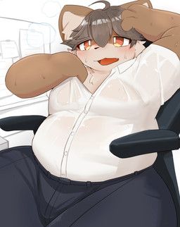 takenomoto, ahoge, anthro, belly, biped