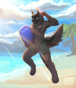 pouf_(character), xingiro, anthro, beach, beachwear