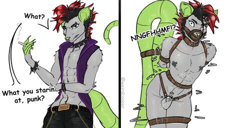 instant_loss_2koma, weird_cooper, 2_panel_comic, alternative_fashion, american_opossum