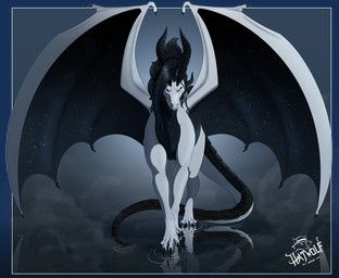 itasa_(jadedragoness), mythology, hatwolf, black_body, black_fur