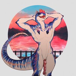 sheycra, allosauroid, animal_genitalia, anthro, biped
