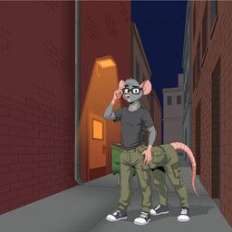 silas_gray_(pyro_scatter), mateojack17890, 4_legs, adjusting_glasses, alley_way