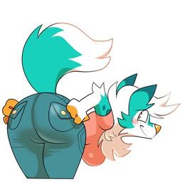 mishka_(mishka_is), olive_cow, anthro, bent_over, blush