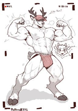 anthon0331, abs, anthro, antlers, baseball_cap