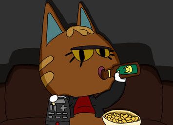 katt_(animal_crossing), animal_crossing, nintendo, sipping_beer_on_a_couch_stock_image, rob-posa